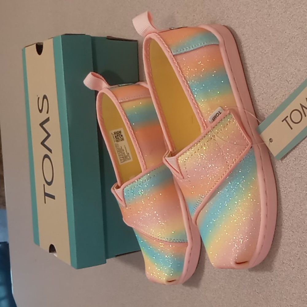 Toms Candy Pink Gradient Glitter girls shoes new in box size 11
